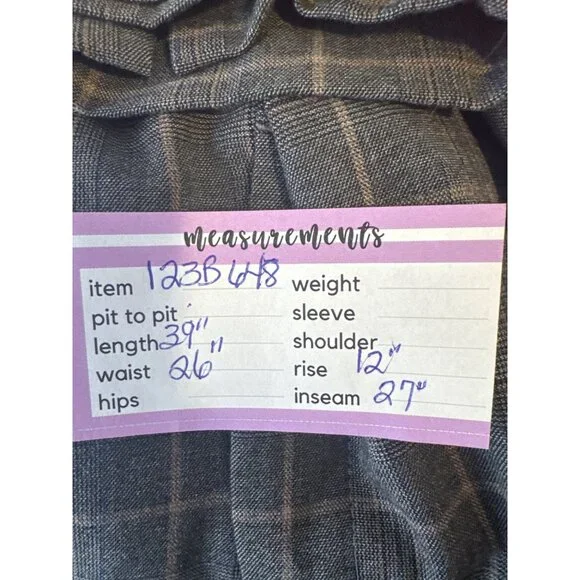 ZARA Small Plaid Small Slim Fit Trousers Gray Check Pattern - Picture 5 of 14